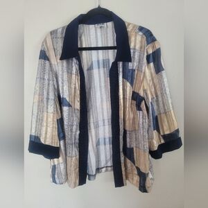 R&M Richards Patchwork Blazer in Blue and Tan